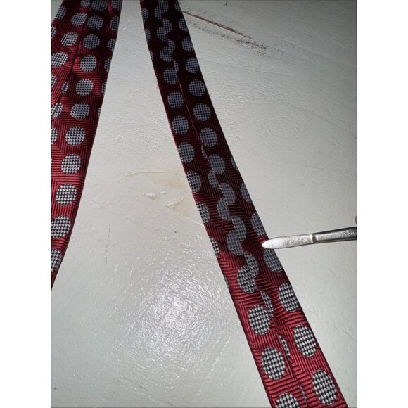 Giorgio Armani Mens Tie Red With Silver Dots 100% Silk Handmade In Italy Vintage - Picture 6 of 9
